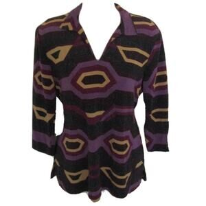 Steena 70s Mod Inspired Retro Geo Patterned Collared Blouse